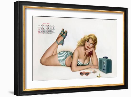 Pin Up Listening Radio, from Esquire Girl Calendar 1950 (June)-null-Framed Premium Giclee Print