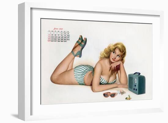 Pin Up Listening Radio, from Esquire Girl Calendar 1950 (June)-null-Framed Art Print