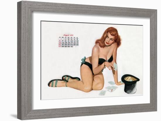 Pin Up Taking Cards in a Top Hat, from Esquire Girl Calendar 1950 (August)-null-Framed Premium Giclee Print