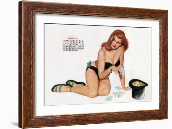 Pin Up Taking Cards in a Top Hat, from Esquire Girl Calendar 1950 (August)-null-Framed Premium Giclee Print