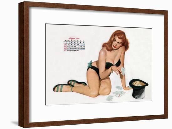 Pin Up Taking Cards in a Top Hat, from Esquire Girl Calendar 1950 (August)-null-Framed Art Print