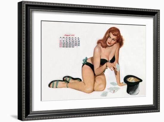 Pin Up Taking Cards in a Top Hat, from Esquire Girl Calendar 1950 (August)-null-Framed Art Print