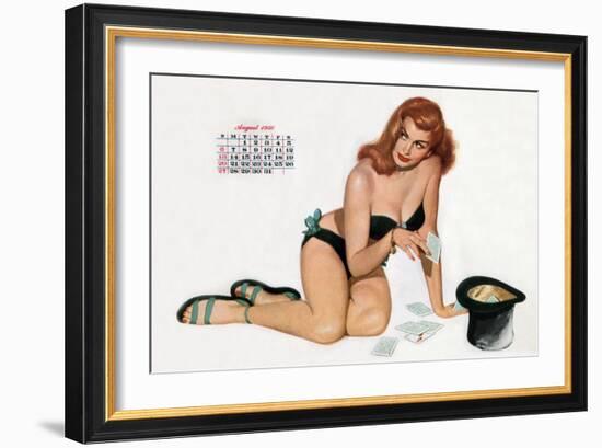 Pin Up Taking Cards in a Top Hat, from Esquire Girl Calendar 1950 (August)-null-Framed Art Print