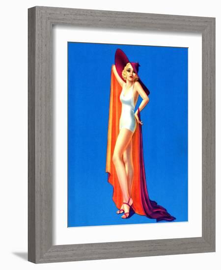 Pin-Up with Large Red Hat-null-Framed Art Print