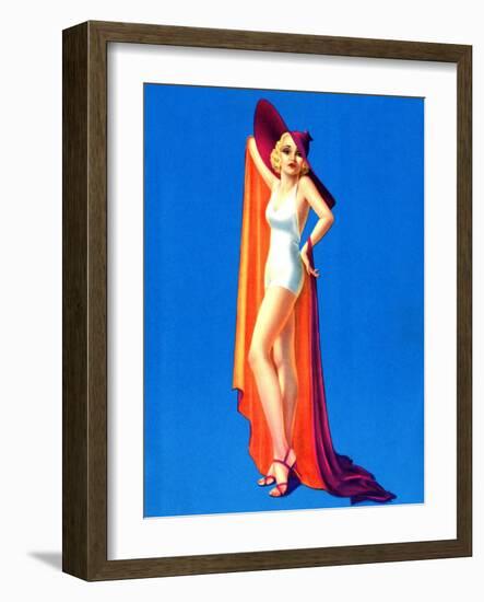 Pin-Up with Large Red Hat-null-Framed Art Print