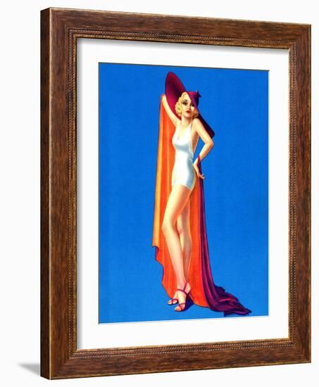 Pin-Up with Large Red Hat-null-Framed Art Print