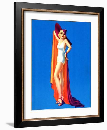 Pin-Up with Large Red Hat-null-Framed Art Print