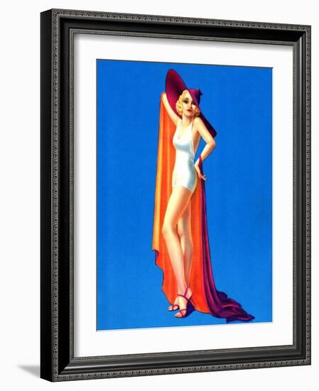 Pin-Up with Large Red Hat-null-Framed Art Print