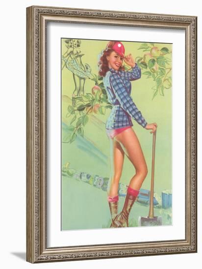 Pin-Up with Lumberjack Axe-null-Framed Art Print