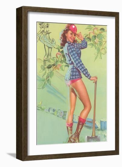 Pin-Up with Lumberjack Axe-null-Framed Art Print