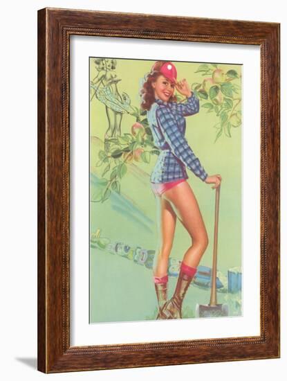 Pin-Up with Lumberjack Axe-null-Framed Art Print