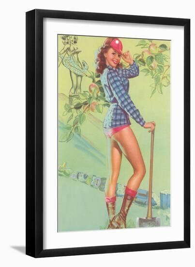 Pin-Up with Lumberjack Axe-null-Framed Art Print