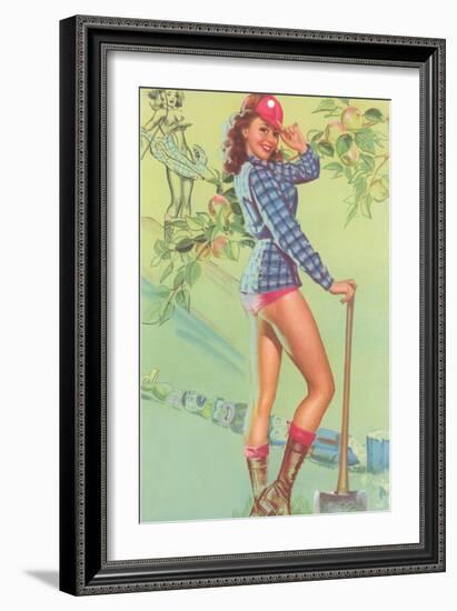 Pin-Up with Lumberjack Axe-null-Framed Art Print