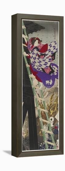 Pine, Bamboo, and Plum: the Framed Painting at Yushima, 1885 (Colour Woodblock Printed Diptych)-Tsukioka Yoshitoshi-Framed Premier Image Canvas