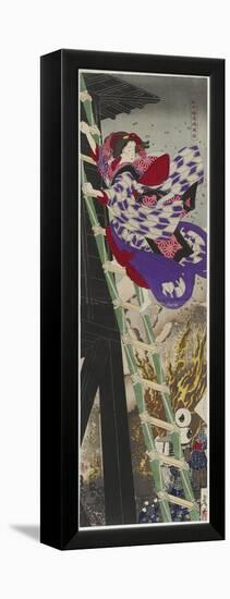 Pine, Bamboo, and Plum: the Framed Painting at Yushima, 1885 (Colour Woodblock Printed Diptych)-Tsukioka Yoshitoshi-Framed Premier Image Canvas