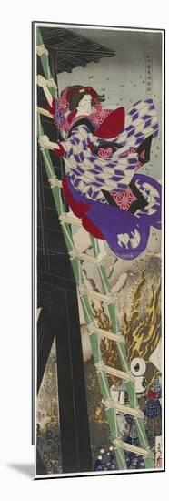 Pine, Bamboo, and Plum: the Framed Painting at Yushima, 1885 (Colour Woodblock Printed Diptych)-Tsukioka Yoshitoshi-Mounted Giclee Print