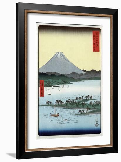 Pine Beach at Miho in Suruga with View of Mount Fuji, Japanese Wood-Cut Print-Lantern Press-Framed Art Print