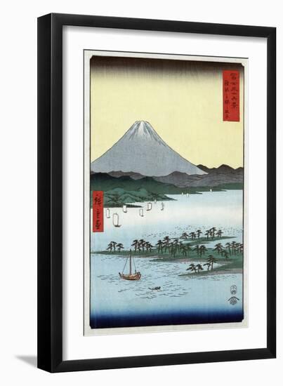 Pine Beach at Miho in Suruga with View of Mount Fuji, Japanese Wood-Cut Print-Lantern Press-Framed Art Print