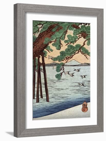 Pine Tree on the Shore, Japanese Wood-Cut Print-Lantern Press-Framed Art Print