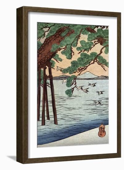 Pine Tree on the Shore, Japanese Wood-Cut Print-Lantern Press-Framed Art Print