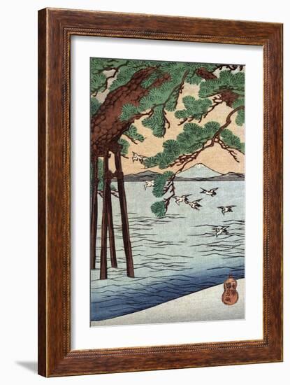 Pine Tree on the Shore, Japanese Wood-Cut Print-Lantern Press-Framed Art Print