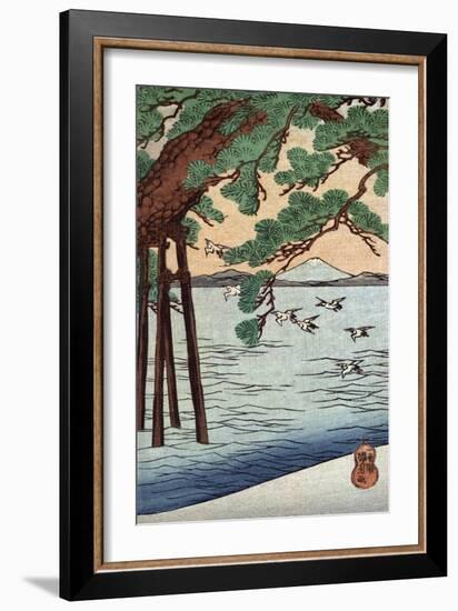 Pine Tree on the Shore, Japanese Wood-Cut Print-Lantern Press-Framed Art Print