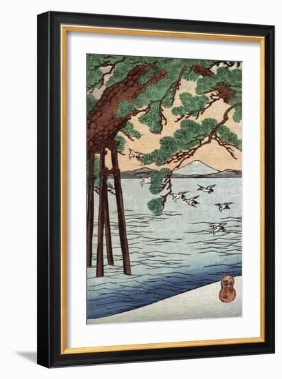 Pine Tree on the Shore, Japanese Wood-Cut Print-Lantern Press-Framed Art Print
