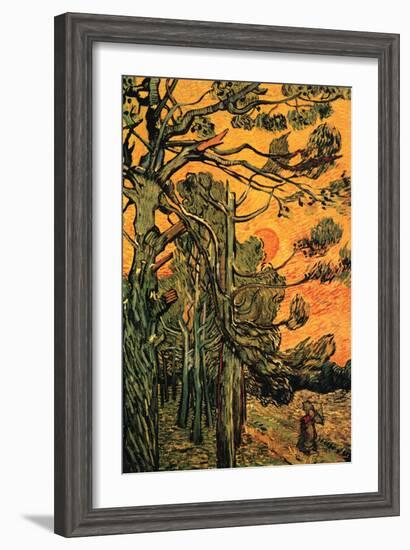 Pine Trees Against a Red Sky with Setting Sun-Vincent van Gogh-Framed Art Print