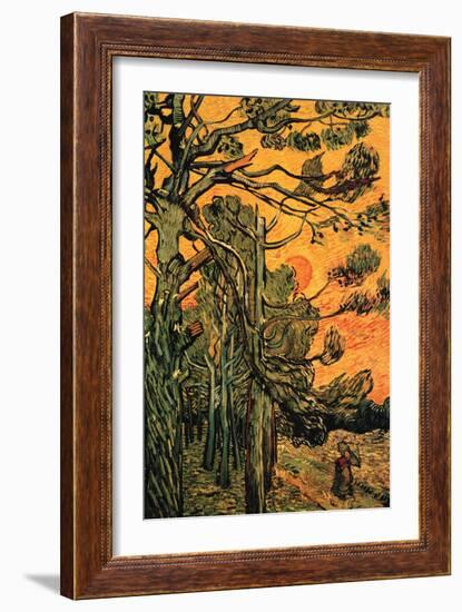 Pine Trees Against a Red Sky with Setting Sun-Vincent van Gogh-Framed Art Print