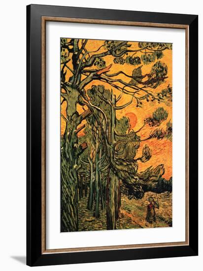 Pine Trees Against a Red Sky with Setting Sun-Vincent van Gogh-Framed Art Print