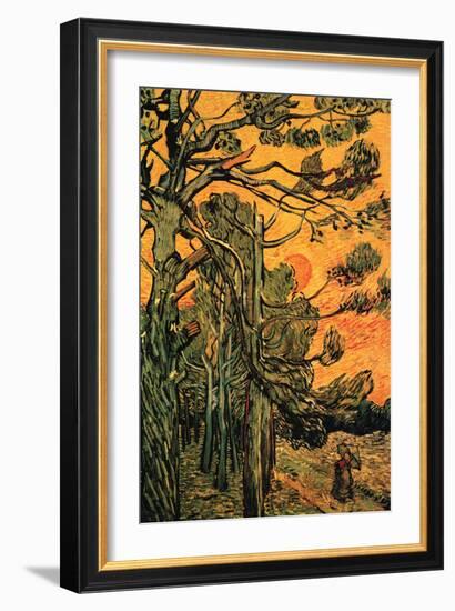 Pine Trees Against a Red Sky with Setting Sun-Vincent van Gogh-Framed Art Print