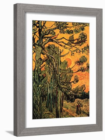 Pine Trees Against a Red Sky with Setting Sun-Vincent van Gogh-Framed Art Print