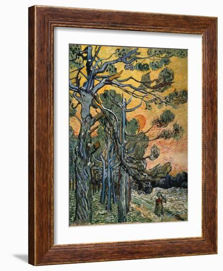 Pine Trees at Sunset, 1889-Vincent van Gogh-Framed Premium Giclee Print