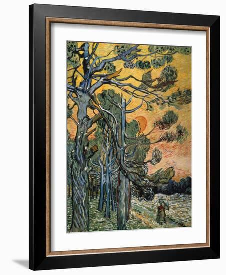 Pine Trees with Sunset and Female Figure, 1889-Vincent van Gogh-Framed Giclee Print