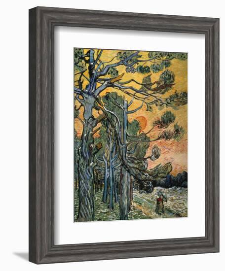 Pine Trees with Sunset and Female Figure, 1889-Vincent van Gogh-Framed Giclee Print