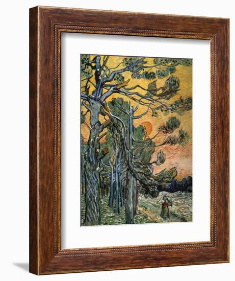 Pine Trees with Sunset and Female Figure, 1889-Vincent van Gogh-Framed Giclee Print