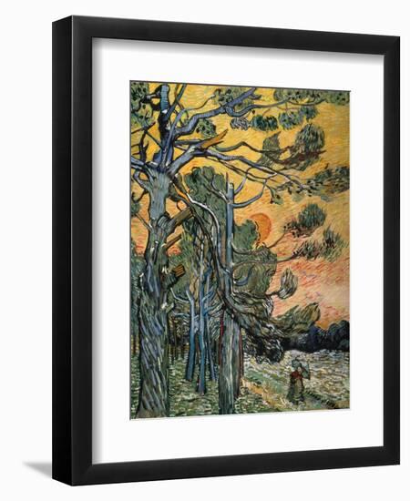 Pine Trees with Sunset and Female Figure, 1889-Vincent van Gogh-Framed Giclee Print