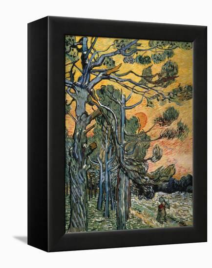 Pine Trees with Sunset and Female Figure, 1889-Vincent van Gogh-Framed Premier Image Canvas