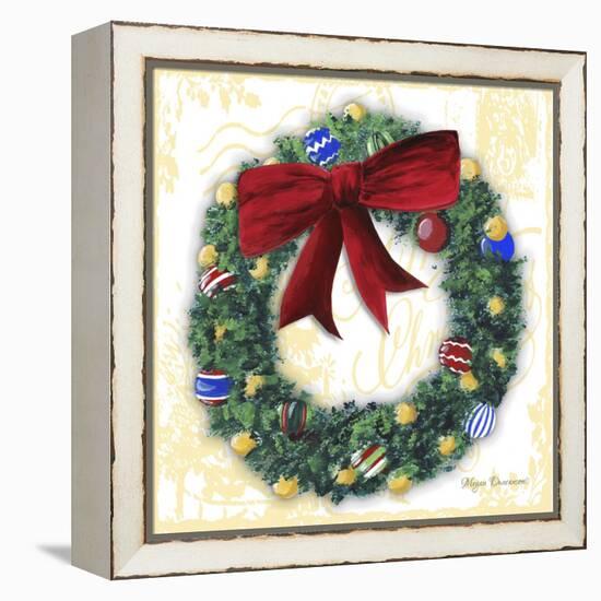 Pine Wreath with Red Ribbon-Megan Aroon Duncanson-Framed Premier Image Canvas