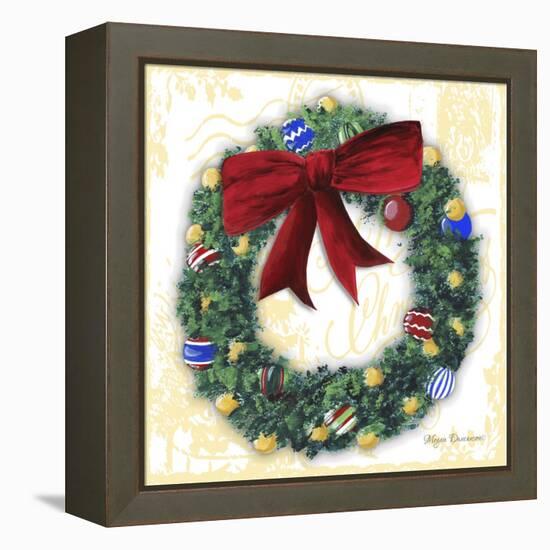 Pine Wreath with Red Ribbon-Megan Aroon Duncanson-Framed Premier Image Canvas