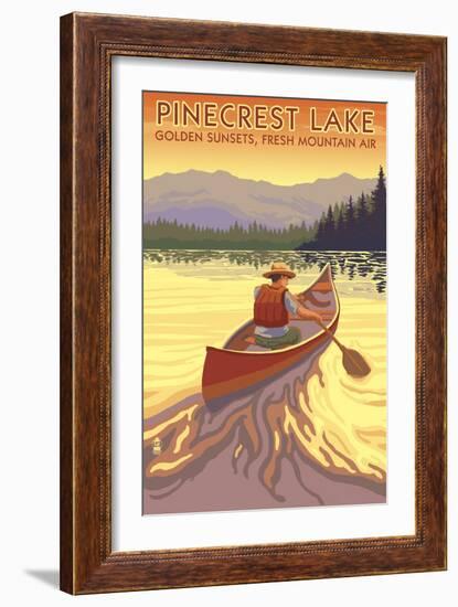 Pinecrest Lake, California - Canoe Scene-Lantern Press-Framed Art Print