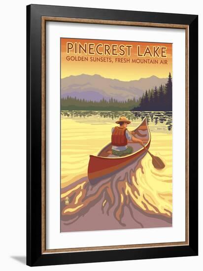 Pinecrest Lake, California - Canoe Scene-Lantern Press-Framed Art Print