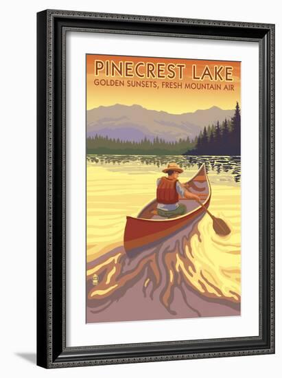 Pinecrest Lake, California - Canoe Scene-Lantern Press-Framed Art Print