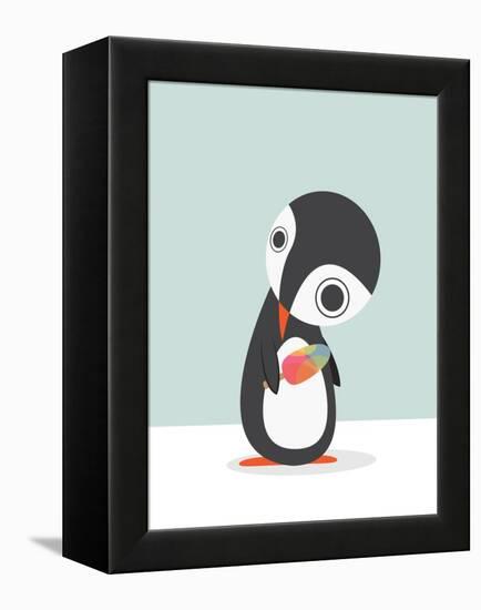 Pingu Loves Ice Cream-Volkan Dalyan-Framed Stretched Canvas