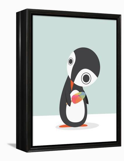 Pingu Loves Ice Cream-Volkan Dalyan-Framed Stretched Canvas