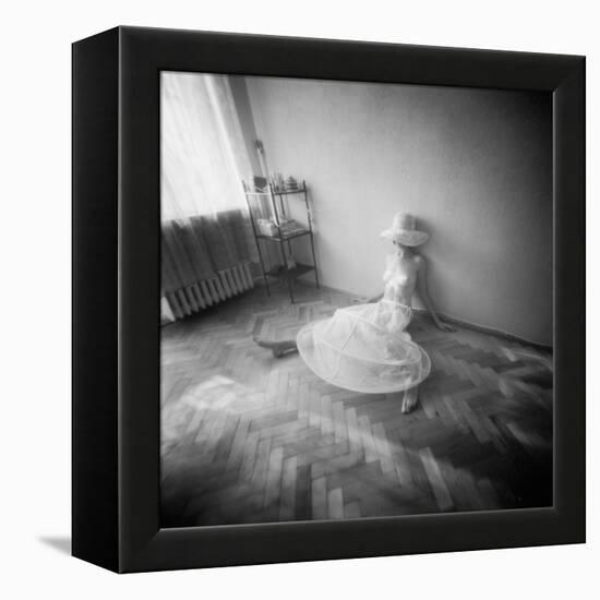 Pinhole Camera Shot of Sitting Topless Woman in Hoop Skirt-Rafal Bednarz-Framed Premier Image Canvas