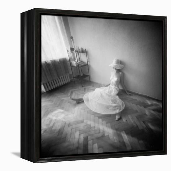 Pinhole Camera Shot of Sitting Topless Woman in Hoop Skirt-Rafal Bednarz-Framed Premier Image Canvas