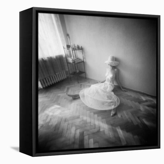 Pinhole Camera Shot of Sitting Topless Woman in Hoop Skirt-Rafal Bednarz-Framed Premier Image Canvas