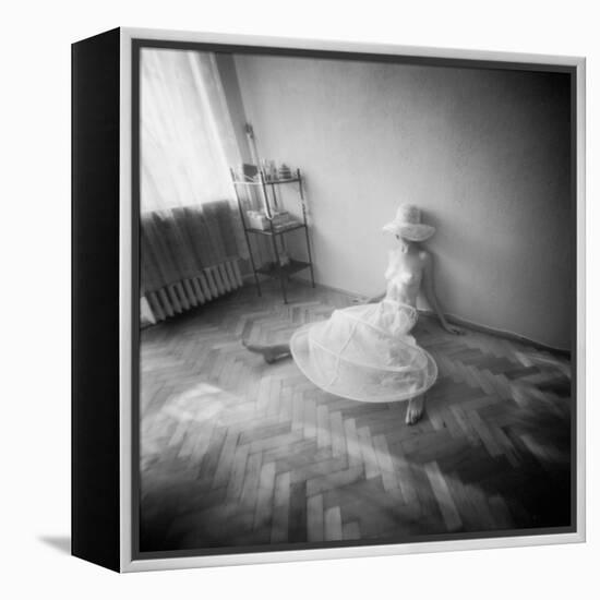 Pinhole Camera Shot of Sitting Topless Woman in Hoop Skirt-Rafal Bednarz-Framed Premier Image Canvas