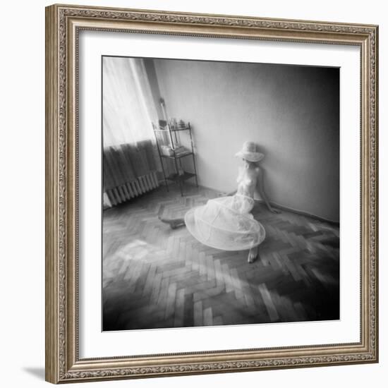 Pinhole Camera Shot of Sitting Topless Woman in Hoop Skirt-Rafal Bednarz-Framed Photographic Print